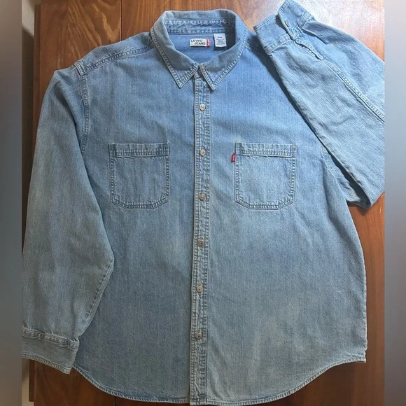 Levi's blue denim 100% cotton button up long sleeve shirt | metal buttons | XXL - Picture 5 of 11